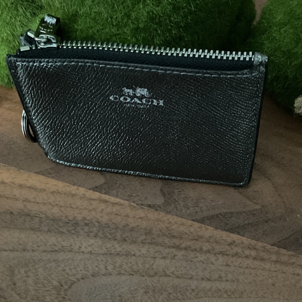 Coach Metallic Silver Leather Zip Pouch